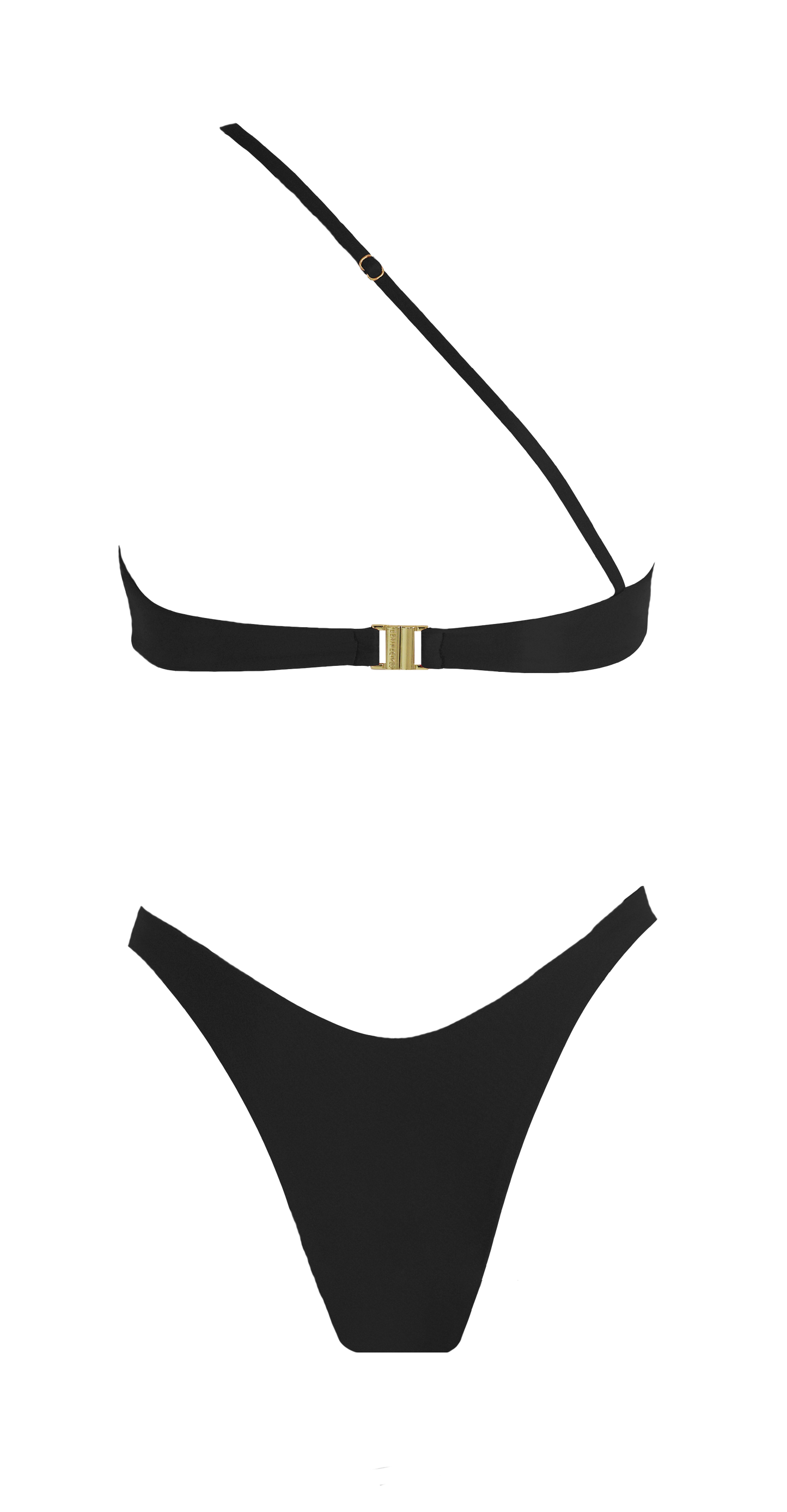 Leah Loves Sustainable Swimwear - Ivy Asymmetric Bikini in Black Flat Lay Back