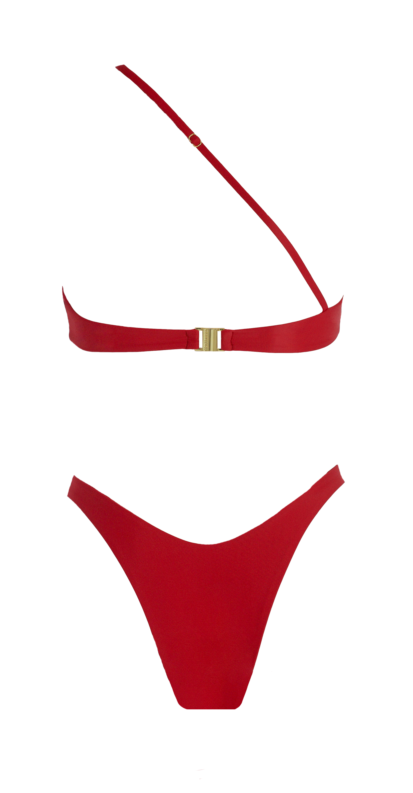 Leah Loves Sustainable Swimwear - Ivy Asymmetric Bikini in Red Flat Lay Back