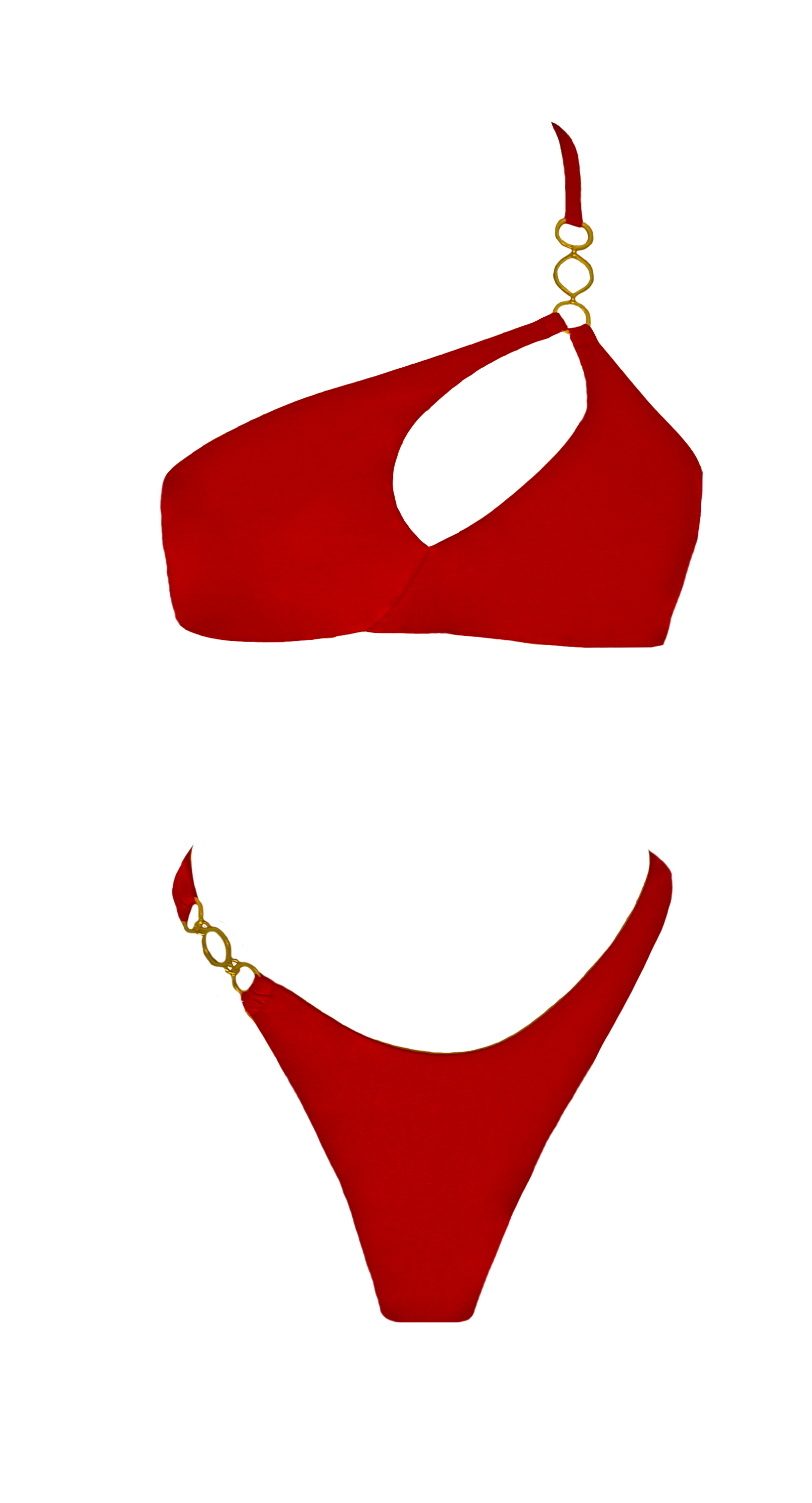 Leah Loves Sustainable Swimwear - Ivy Asymmetric Bikini in Red Flat Lay Front