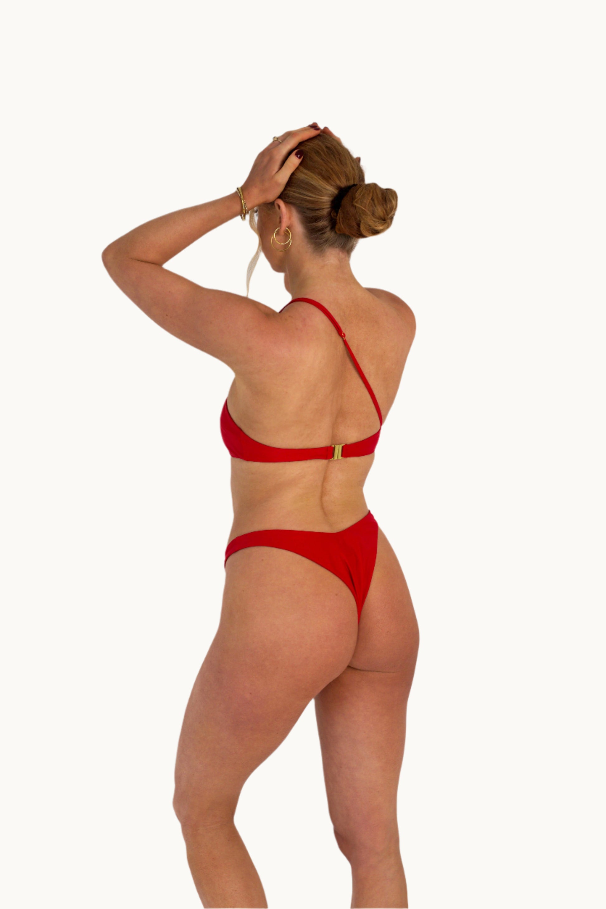 Ivy High Leg Bikini Bottom with Gold Hardware in Red - Back