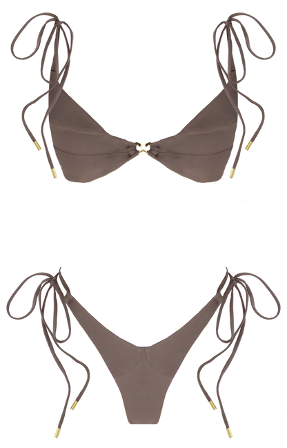 Leah Loves Sustainable Swimwear - Sage Bikini in Taupe Flat Lay Front