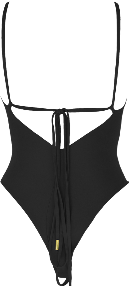 Leah Loves Sustainable Swimwear - Willow Cut Out Swimsuit  in Black Flat Lay Back