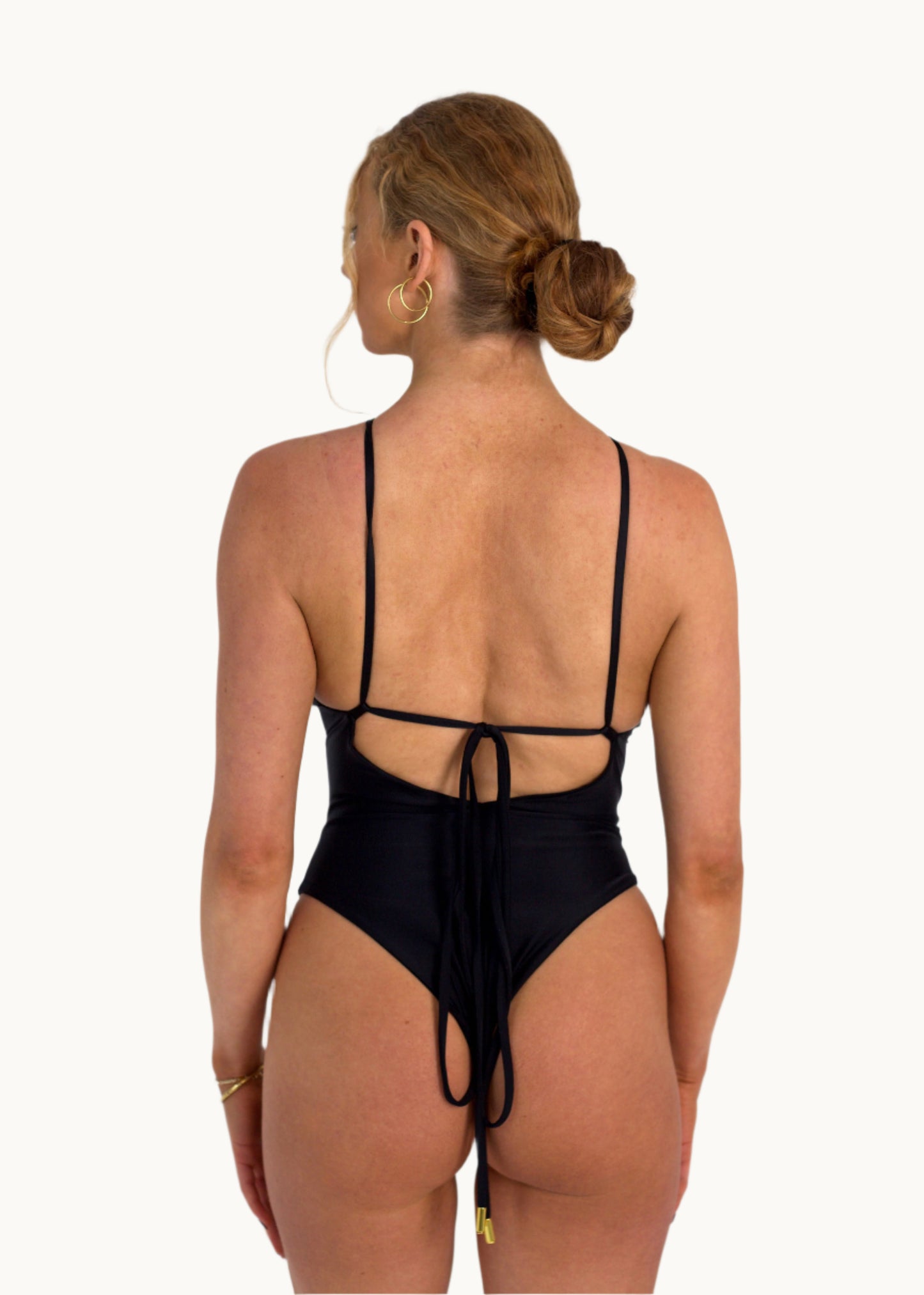 Willow Cut Out One Piece Swimsuit with Gold Hardware and Adjustable Straps in Black - Back