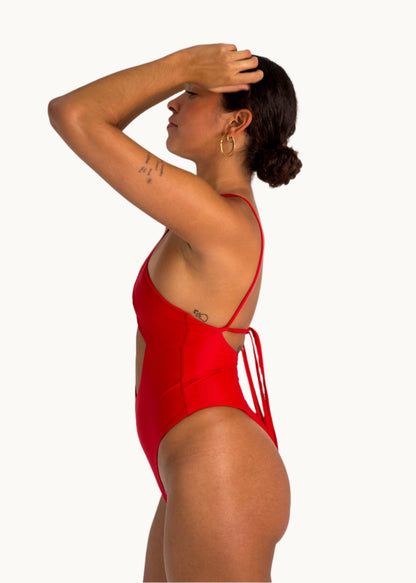 Willow Cut Out One Piece Swimsuit with Gold Hardware and Adjustable Straps in Black - Side